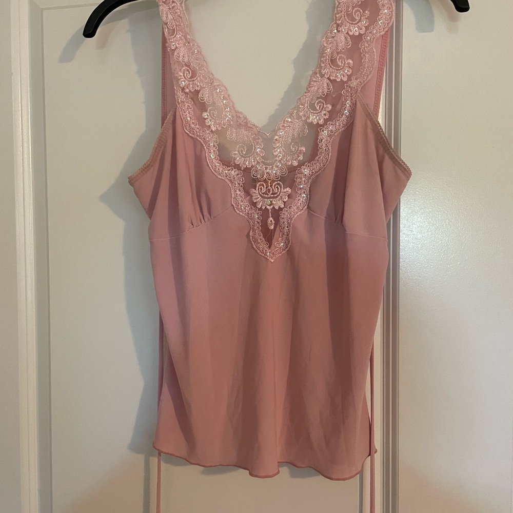 Pink Lace Trim Cami Top